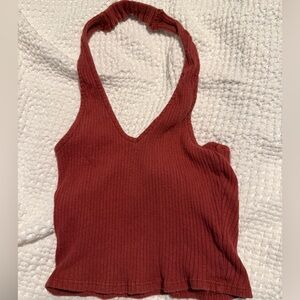 Sky and Sparrow Ribbed Halter Tank - Rust Red